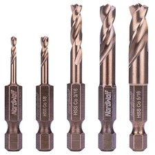 NordWolf 5-Piece M35 Cobalt Stubby Drill Bit Set for Stainless Steel/ Hard Metal