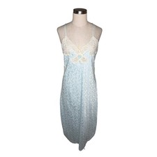 CHRISTIAN DIOR Vintage Slip Dress Light Blue Lace Floral Jacquard Women's Small
