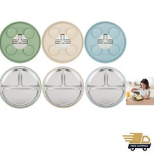 3 Pack Stainless Steel Baby Plates Divided Suction Toddler Feeding Set