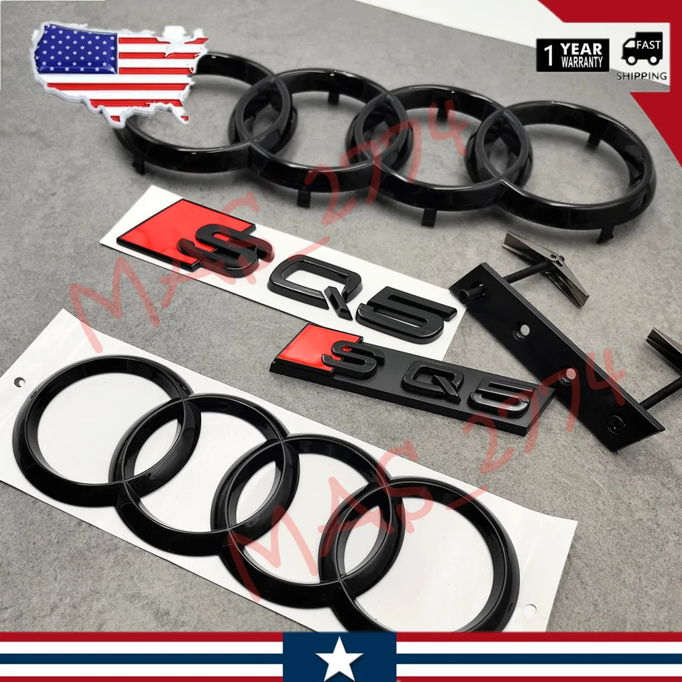 4 piezas negro SQ5 285 mm anillo delantero 203 mm anillo trasero rejilla emblema maletero trasero insignia Foto 3 de 4
