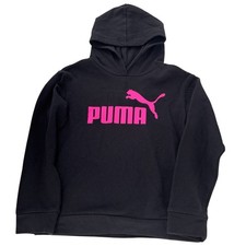 Kids Puma Black Hoodie Pink Logo Size M 10/12 Youth Pullover Casual
