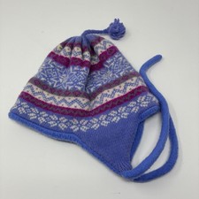 Vintage Turtle Fur Women's Wool Knit Earflap Beanie Hat Blue Purple Fleece Lined