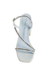 575 Stuart Weitzman Women's Blue Soiree Crystal 85 Block Sandal Shoes Size 9