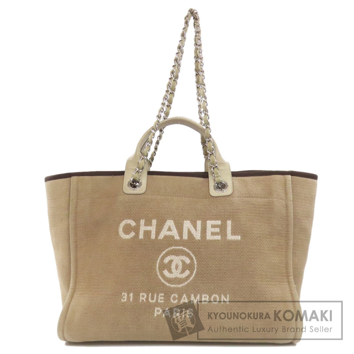 CHANEL Deauville GM Silver Hardware Canvas Tote Bag Pre-Owned