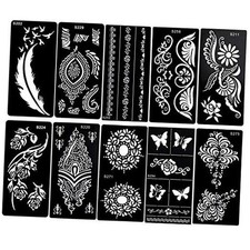 10Sheets Large Temporary Tattoo Stencils, Reusable Henna Tattoo Sticker