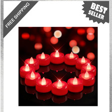 Red LED Tea Light Candles 12 Pack Battery Operated 200 Plus Hours Safe for Kids