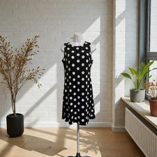 TOMMY HILFIGER BLACK & WHITE POLKA DOT WOMEN SIZE 4 SLEEVELESS TANK DRESS