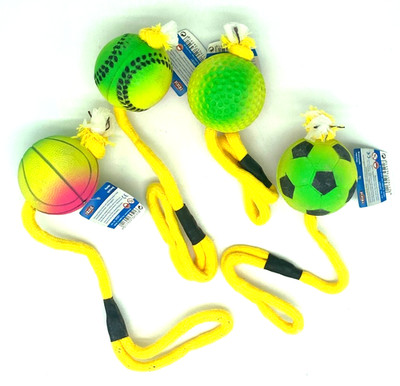 TRIXIE Schleuderball aus Moosgummi  schwimmend Ø 6 cm Hundespielzeug Ball Schnur