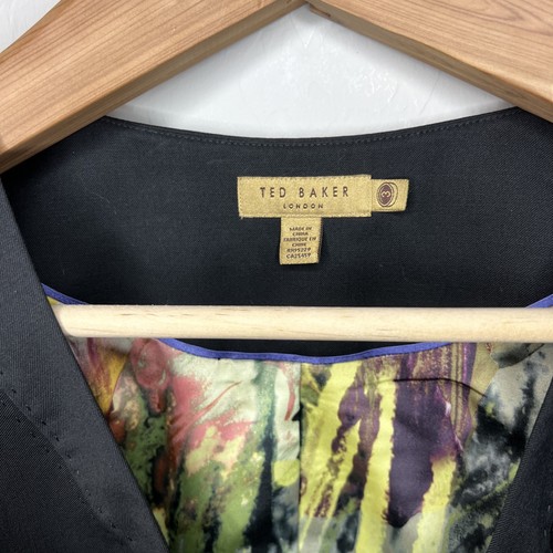 Ted Baker London Button Up Vest, Size 3 Wool Blend Floral Lining - Picture 3 of 11