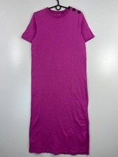 Sezane Purple Midi Dress Short Sleeve Button Shoulder Womens Size M