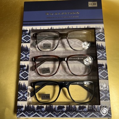 M by Maxstudio.com +1.50 Reading Glasses 3 Pairs BOXED 