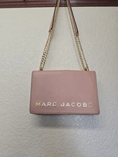 $425 Marc Jacobs Pink Rose Large Crossbody Gold Chain Designer Handbag GREAT CON