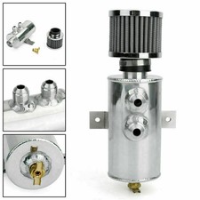 Aluminium Baffled Engine Oil Catch Can 2x AN10 Twin Port Breather Filter F1
