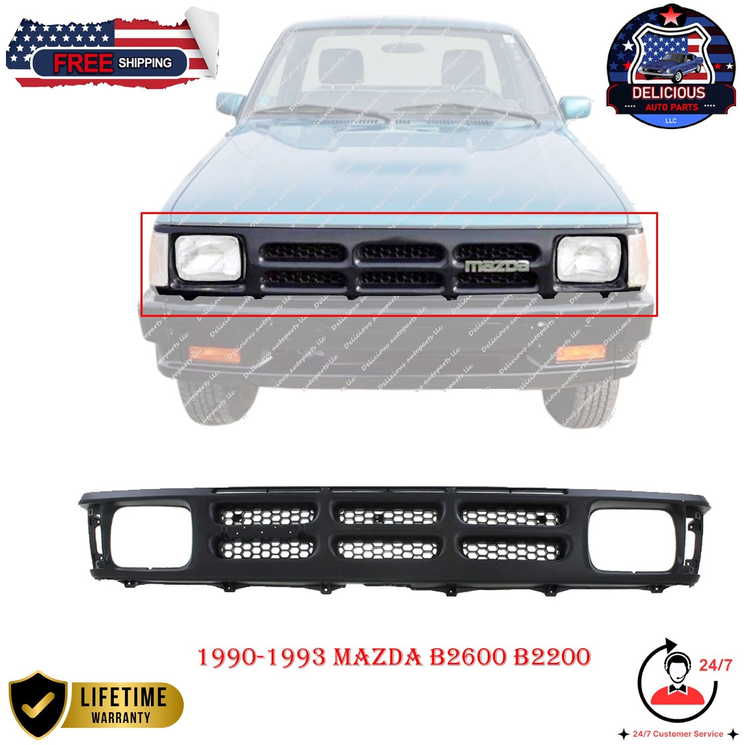 New Front Grille Painted Black For 1990-1993 Mazda B2600 B2200 MA1200127