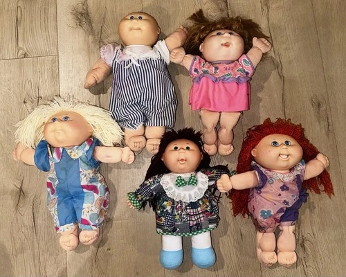 Vintage Lot Of 5 Cabbage Patch Dolls, Red Hair, Baldie, All Include Clothes