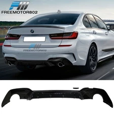 Fits 19-22 BMW G20 Rear Bumper Lip Diffuser w/ Round Exhaust Tip - Gloss Black