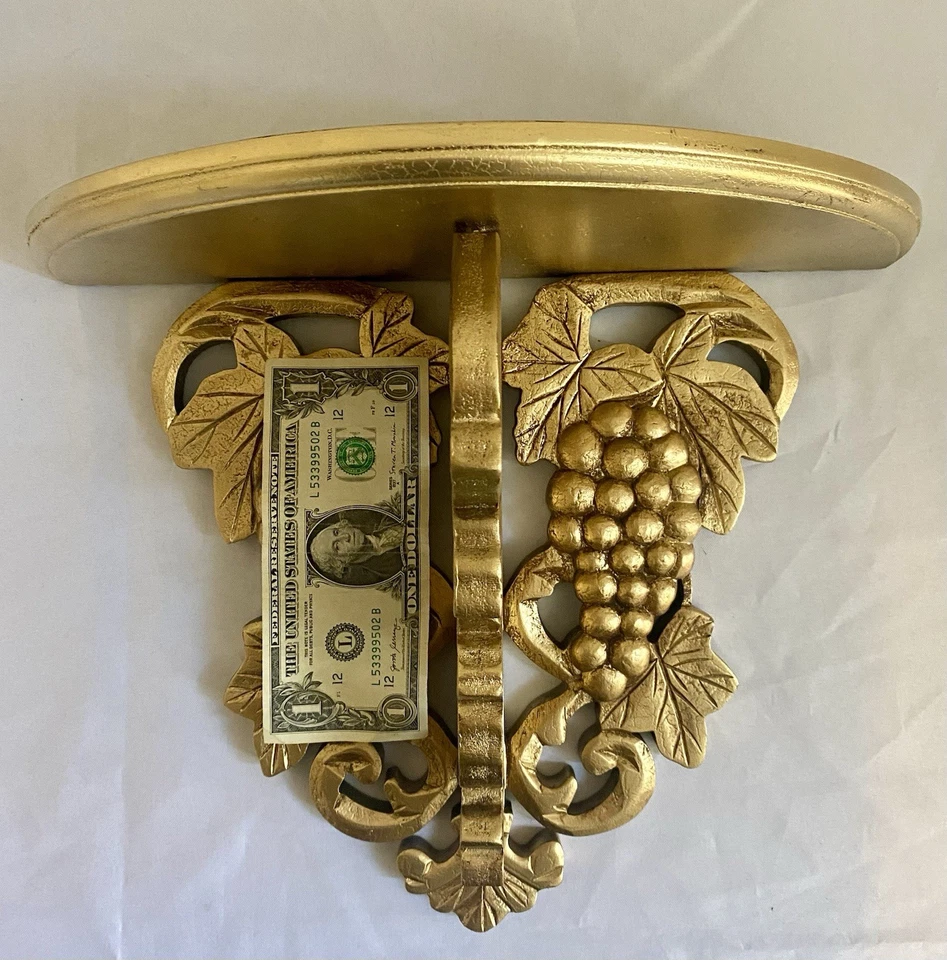 Vintage Gold Wall Shelf Sconce Ornate Grapevine Design Wall Decor Foto 4 de 4