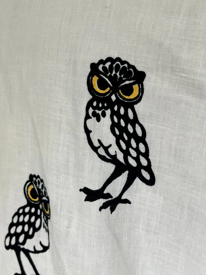 Vintage Leona Caldwell Linen Coat-Dress Silk-screen Owl Motif size M - Image 4 of 4
