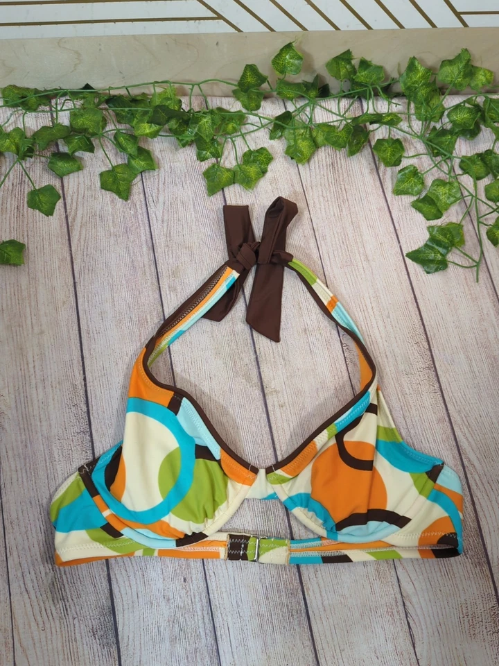 Sujetador de bikini E-SPIRIT para mujer y2k top colorido halter naranja marrón azul talla LRG Foto 2 de 4