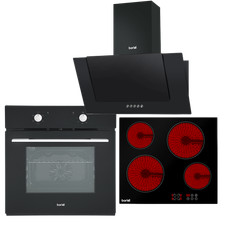 Angled Chimney Cooker Hood, Fan-Assisted Oven, 4 Zone Ceramic Hob Bundle DH186 A