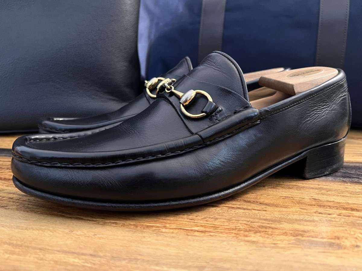 靴 Gucci Gold-Bid Leather Loafers 6 1/2B Rare Super Vintage Gucci Calfskin Leather Horsebit Loafers