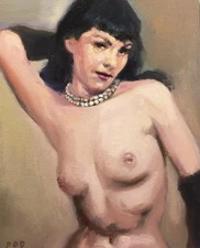 PDQ Artist Original Oil Painting Figurative Retro Beauty Bettie Page Realism Art