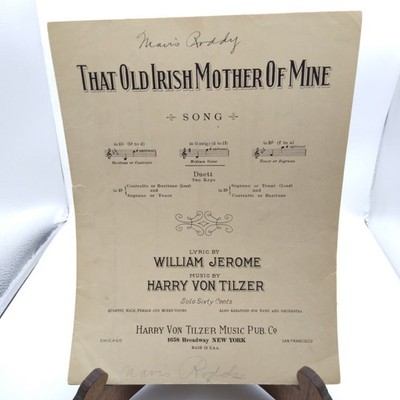 Vintage Sheet Music, That Old Irish Mother of Mine Duett Two Keys, Harry Von Til