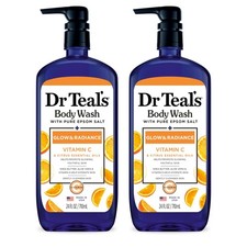 Dr Teal's Body Wash with Pure Epsom Salt, Glow  24 Fl Oz Pack of 2 , Clear