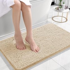 Bathroom Rugs 24x16, Extra Soft Absorbent Chenille Bath Rugs, 24" x 16" Beige