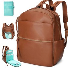 Diaper Bag Backpack with 6 Insulated Pockets, Leather Diaper Bag, Large Baby ...