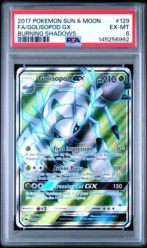 2017 POKEMON SUN & MOON BURNING SHADOWS #129 FULL ART/GOLISOPOD GX PSA 6