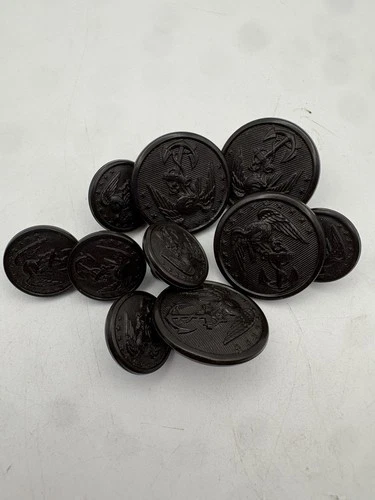 WWII US Navy Uniform Buttons Log Eagle Anchor Bakelite Vintage Military Mixed Si