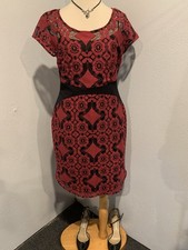 Weston Womens Raspberry Lace Black Lined Knee Length Dress Cap Sleeves Med