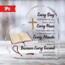 Every Day God Love You Bible Verse Acrylic Heart Plaque Christian Religious Gift