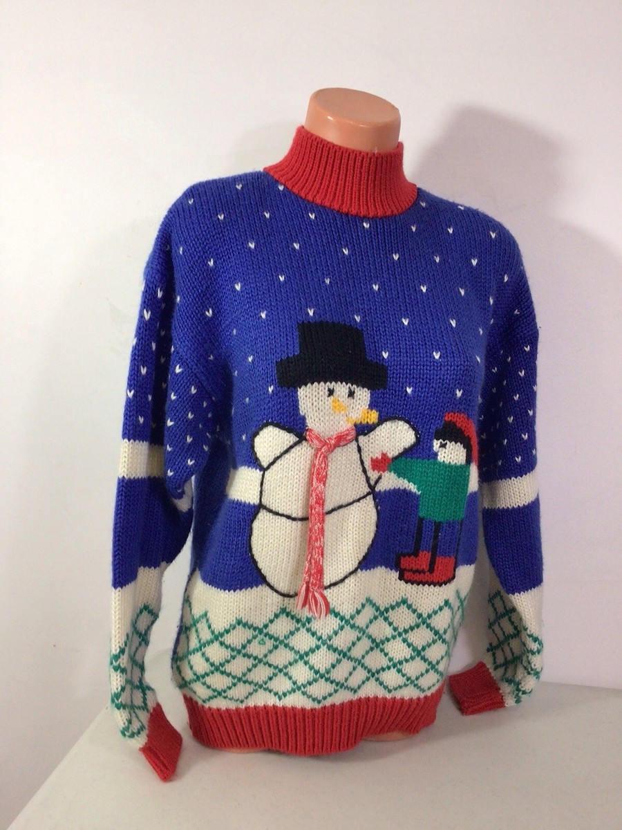Amanda Smith Vintage Kawaii Sweater Snowman Womens Small View 3