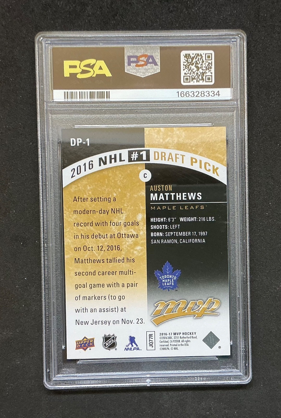 2016-17 Upper Deck MVP - Redemption NHL Draft Pick DP-1 Auston Matthews PSA 8 view 2