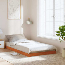 Floor Bed Frame  Brown Solid Pine Wood 75x190 cm Low-Profile Single sturdy