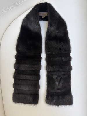 Louis Vuitton Paris Black Mink LV Scarf Stole