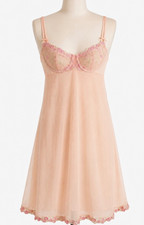 Vintage Victorias Secret 100 Silk Lingerie Slip Dress 36B Floral Lace Babydoll