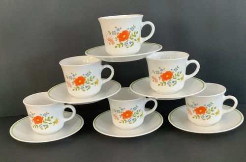 Corelle  By Corning Wildflower Pattern Tea Cups and Saucers 12pc Set