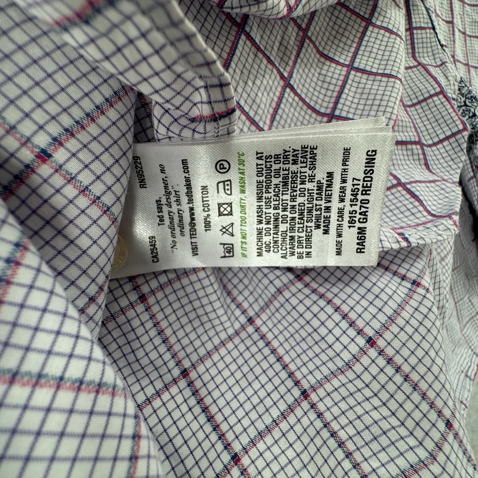 Camisa Ted Baker Endurance Para Hombre 16 32/33 Abotonada Manga Larga Roja A Cuadros Foto 4 de 4