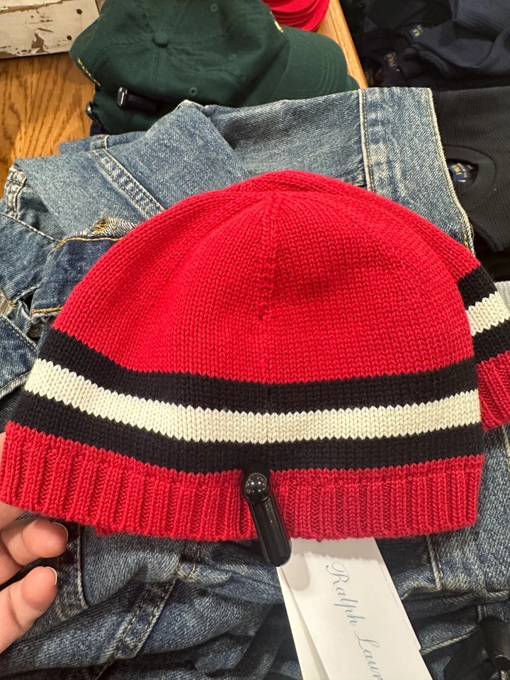 Новый с Ярлыками Ralph Lauren младенца вязаный BEANIE праздник медведь красный темно-флис мальчиков 9 М-24 М - Изображение 2 из 4