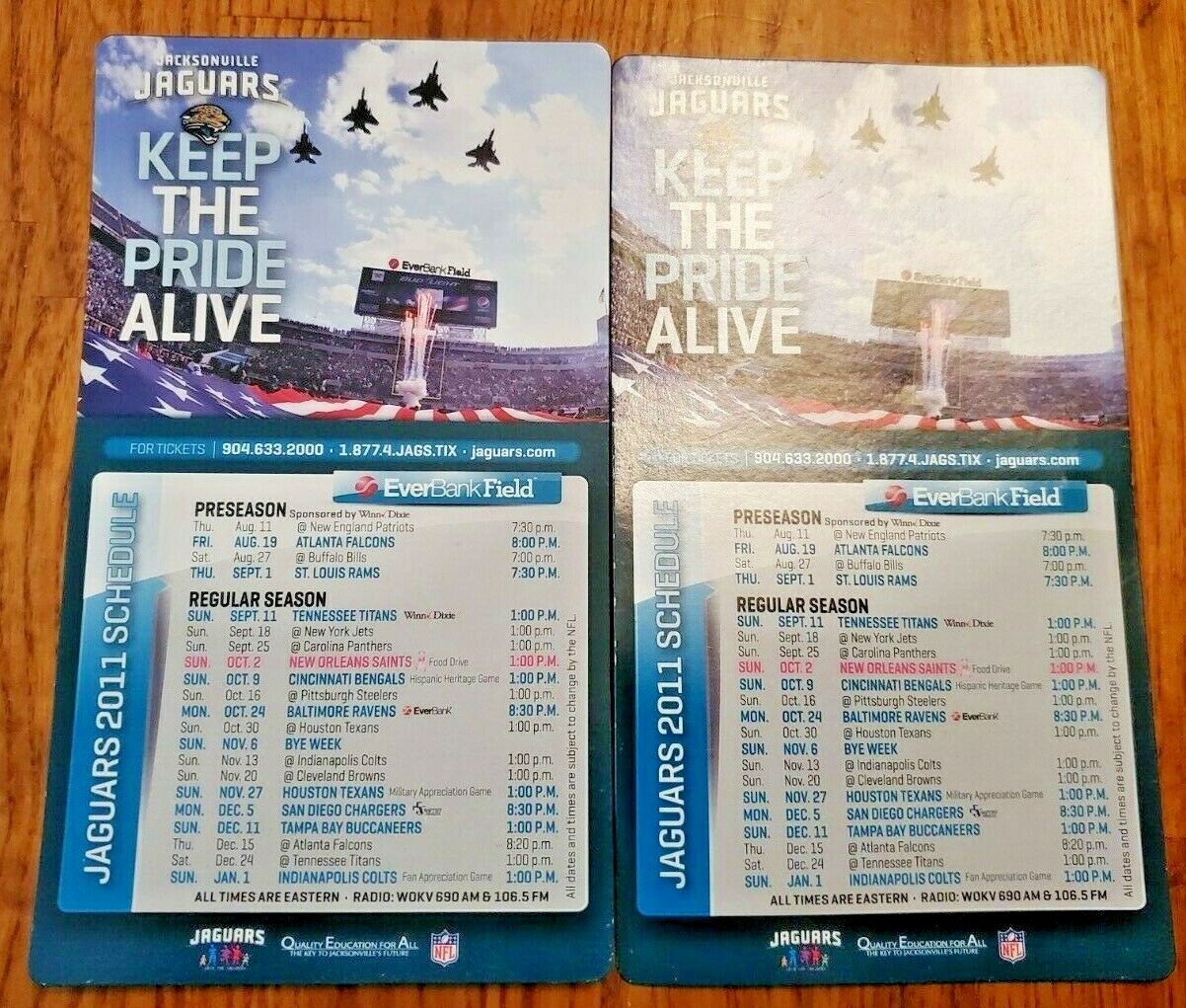 2011 Schedule Jacksonville Jaguars Fridge NFL Regular Season