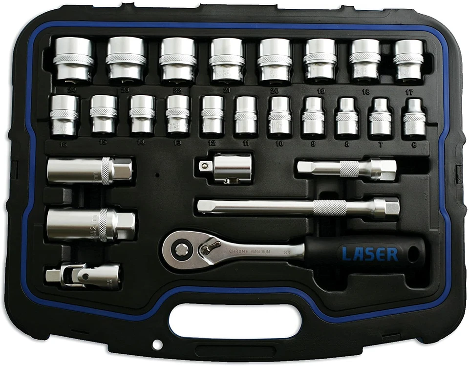LASER TOOLS 4914 3/8"D 26 Pc Metric Socket Set 6mm-24mm Shallow, Ratchet,etc - Image 4 of 4