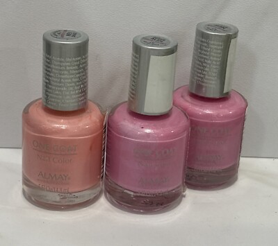 3 Almay One Coat Nail Color Polish - 65 Marvelous & 67 Pink Me Up - 0.5 oz Italy