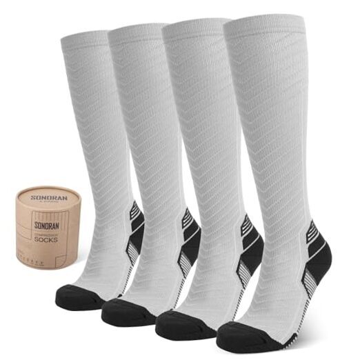 Compression Socks for Men & Small-Medium A8-(2 Pairs) White Smoke With Black-image