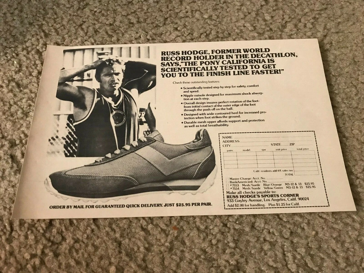 Vintage 1977 PONY ROADRUNNER Running Shoes Poster Print Ad 1970s