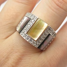 925 Sterling Silver Real Colorful Mother-of-Pearl C Z Ring Size 7 3/4