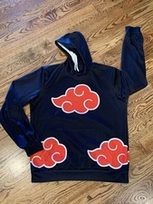 Naruto Akatsuki Cloud Symbols Anime Hoodie Black Red Sweatshirt - Size XXL