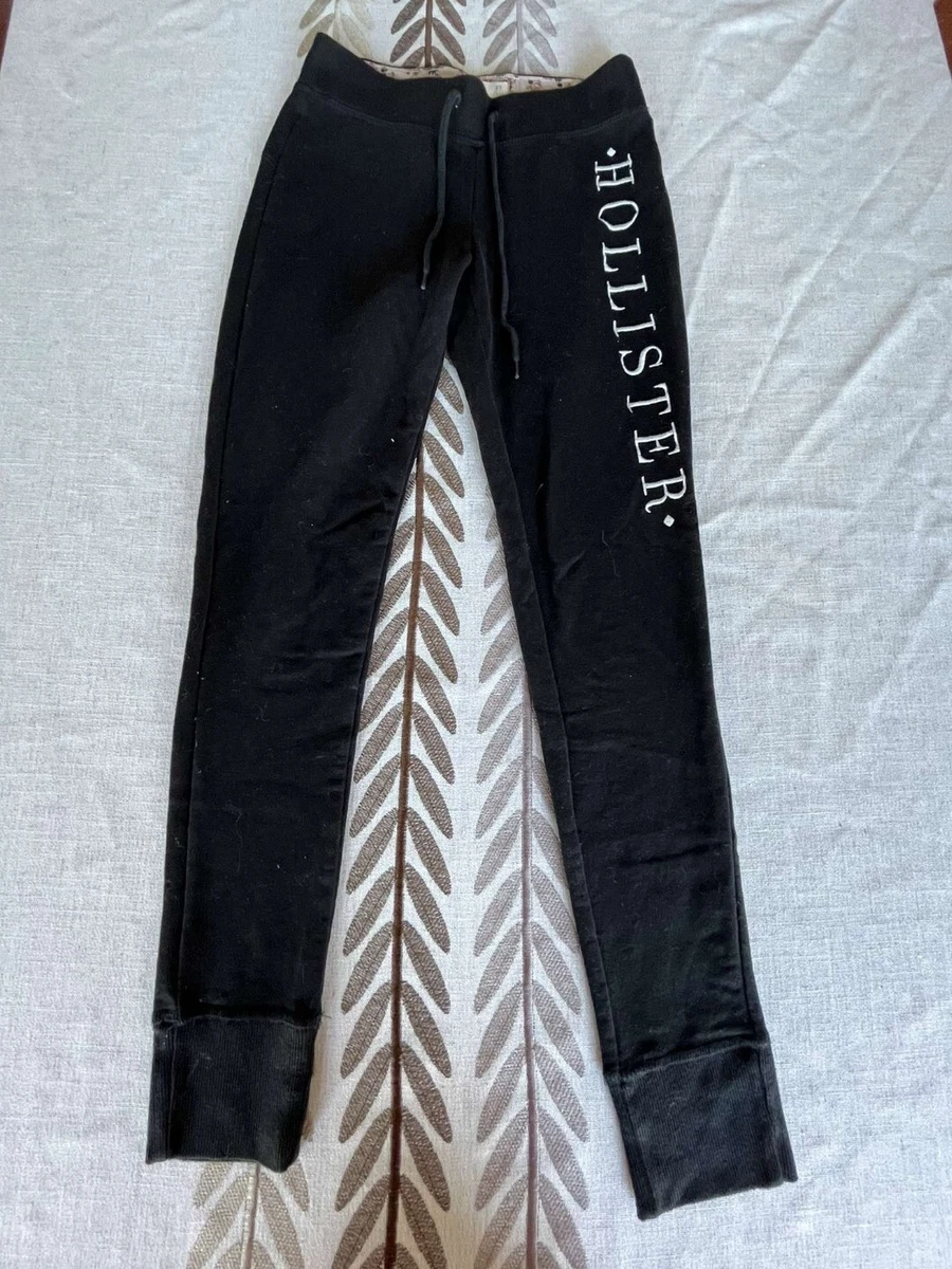 Hollister Skinny Slim Logo Sweatpants Womens Size XS Black w Floral  Waistband